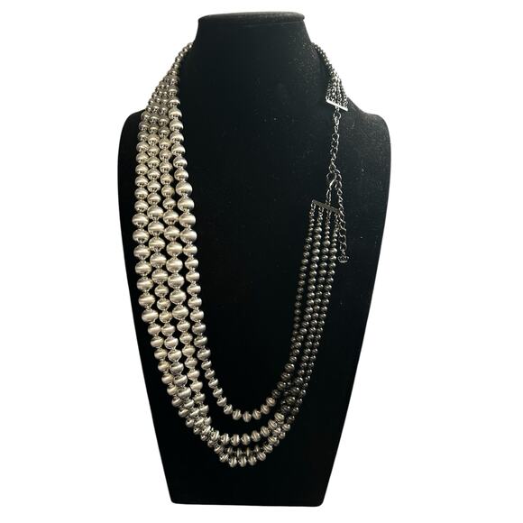 Ombré Triple Strand Metal Bead Necklace - Picture 5 of 7